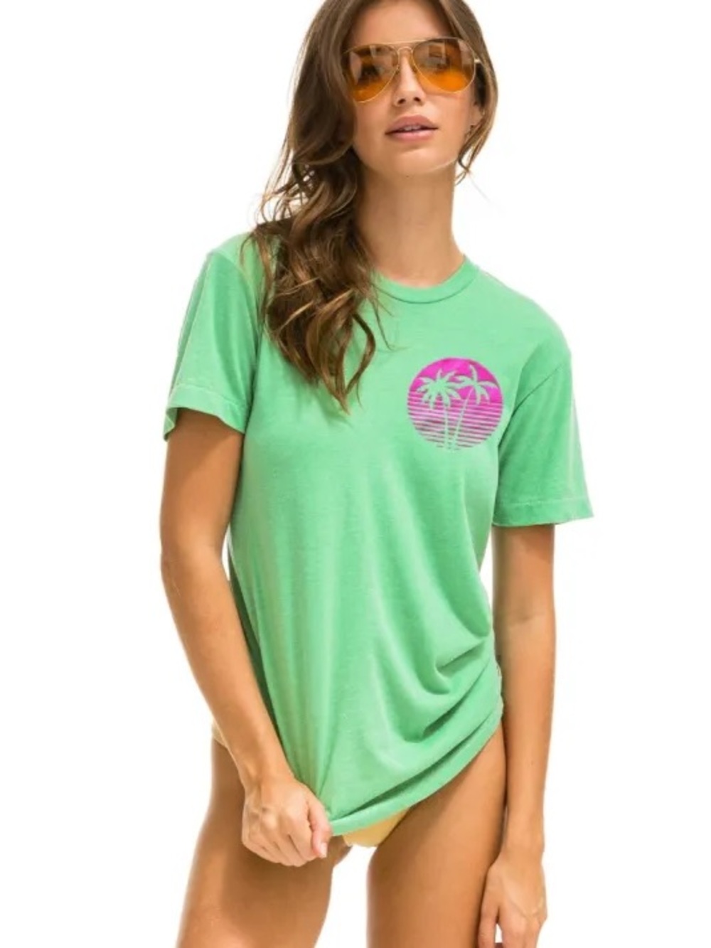 Aviator Nation Palm Tree Festival crew t-shirt in neon green size M